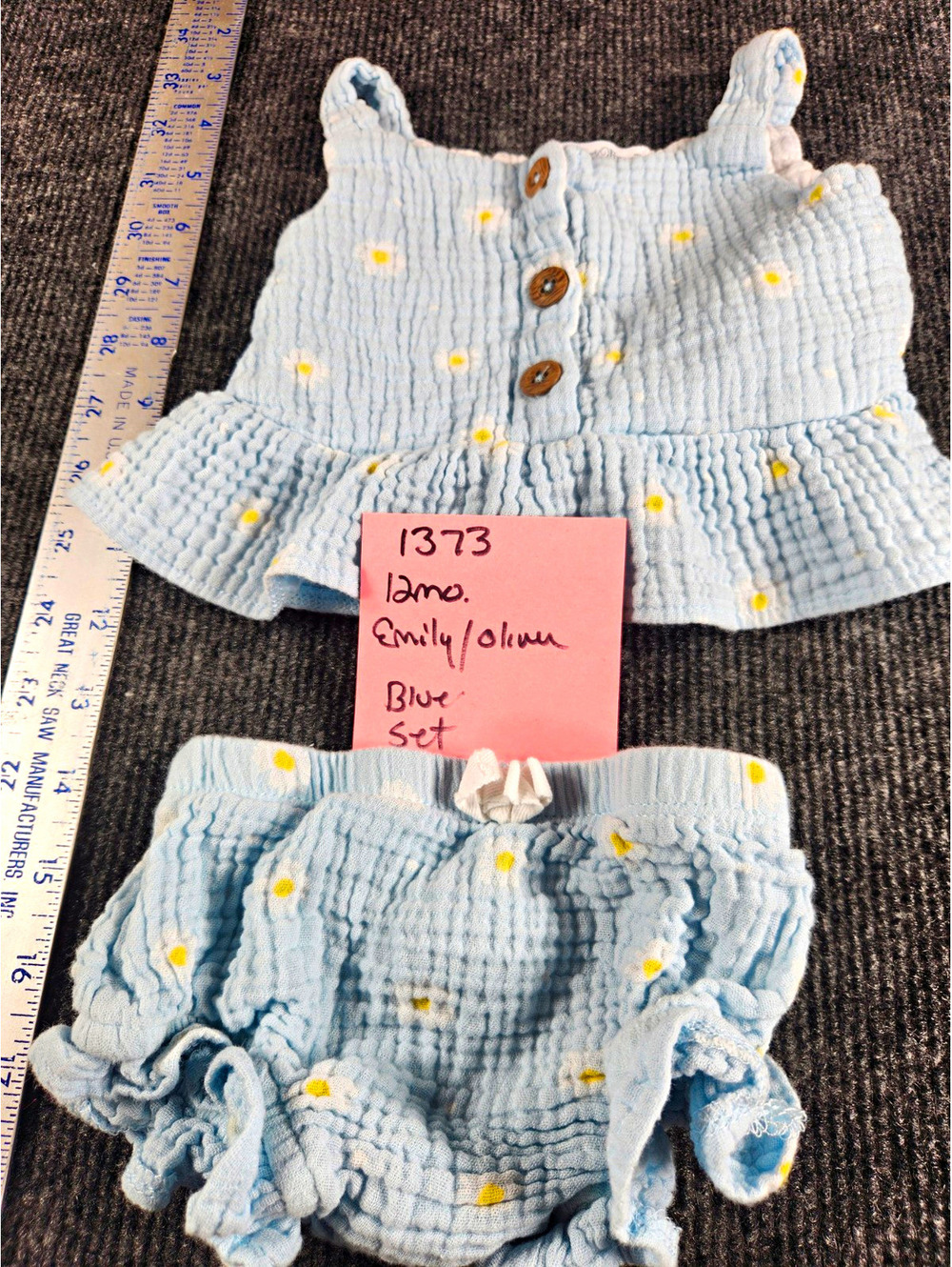 Emily & Oliver Girls 9-12M Blue/Yellow Gauze Cotton Polka Dot Top & Bloomer